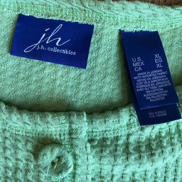 JH Collectibles Cardigan Jacket Size XL Lime Green Waffle Knit Button Up Pockets - Picture 7 of 9